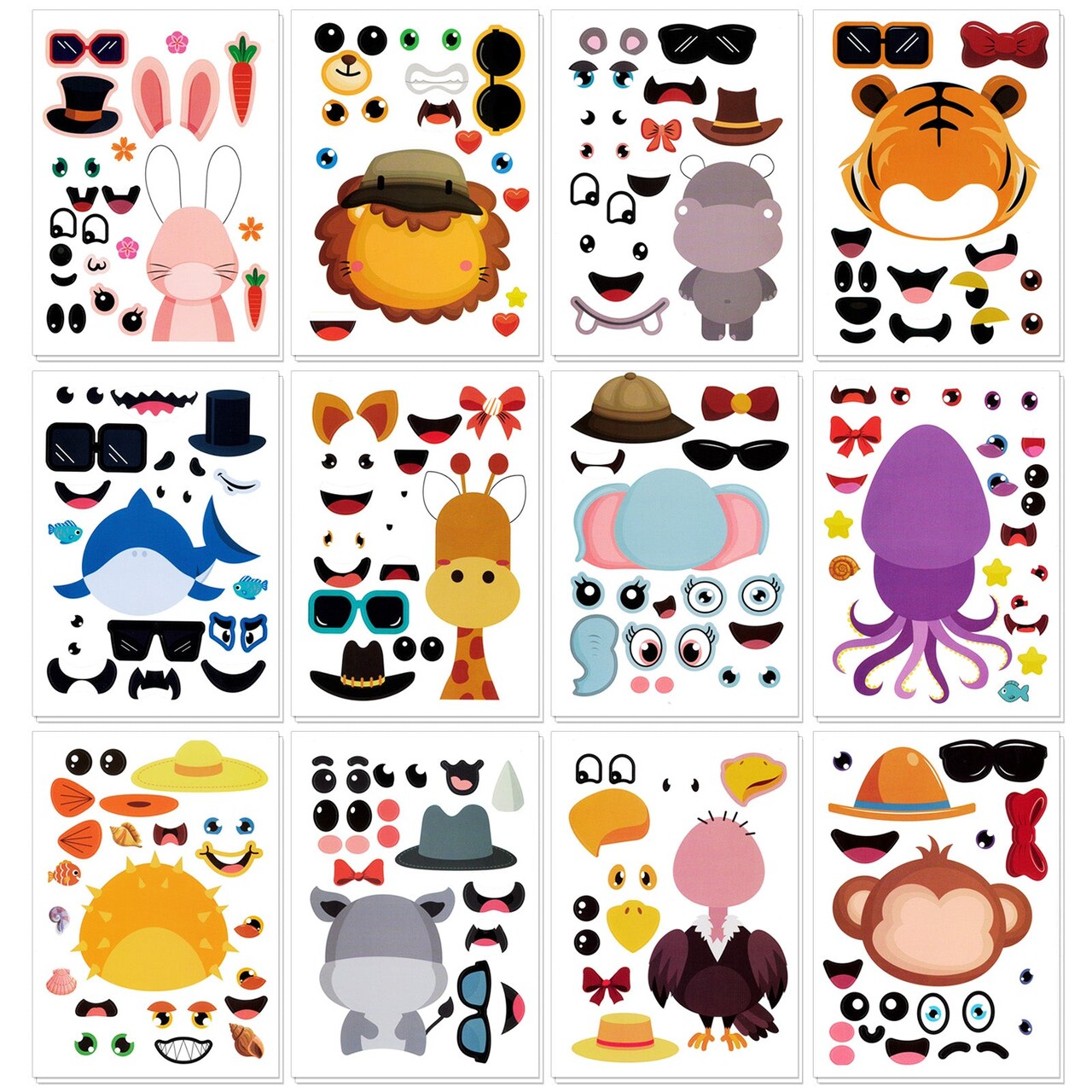 Wrapables Make Your Own Sticker Sheets, DIY Make a Face Animal, Food, Party Favor Stickers (24 Sheets)